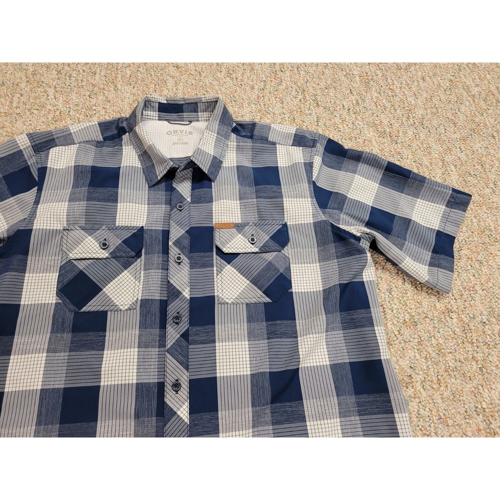 Orvis Shirt Mens XL Blue Plaid Button Up Short Sleeve Fishing Hiking Camping - Picture 6 of 14